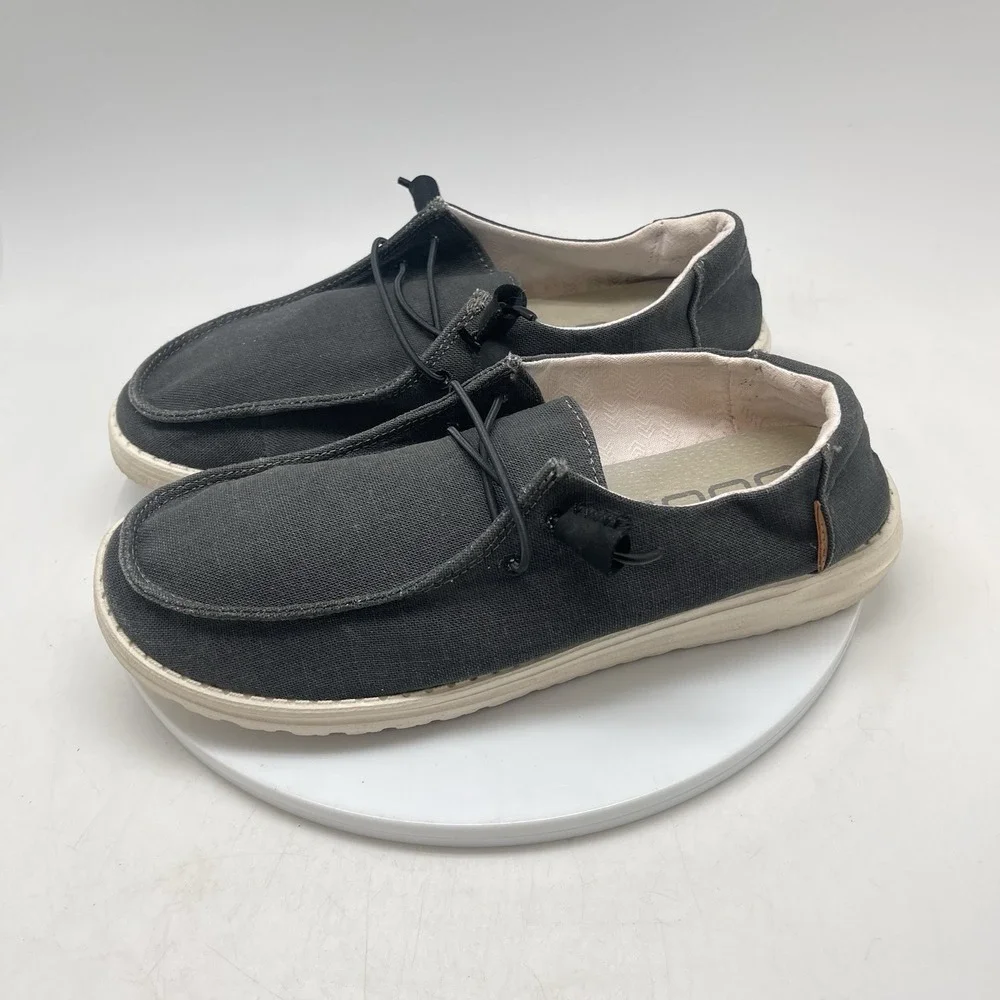 Hey Dude Shoes Womens 10 Wendy Chambray Gray Canvas Walking Casual Slip Ons‎
